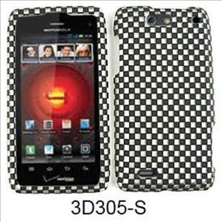 For Motorola Droid 4 XT894 Case Cover   Black Silver Checkers Rubberized 3D305 S Cell Phones & Accessories