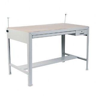 Safco Products   Safco   Precision Four Post Drafting Table Base, 56 1/2w x 30 1/2d x 35 1/2h, Gray   Sold As 1 Each   Top and Base sold and shipped separately ORDER BOTH.   Industrial grade steel with a baked enamel finish.   Angle of board adjusts up to 