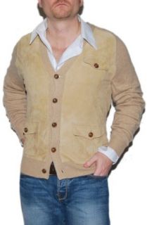 Polo Ralph Lauren Mens Suede Leather Cashmere Cardigan Brown Sweater Medium $895 at  Mens Clothing store