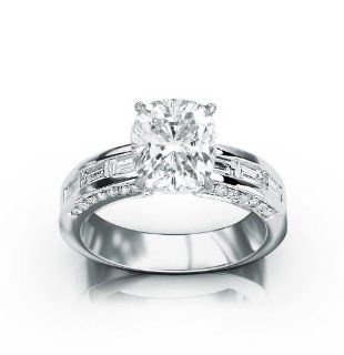 1.41 Carat GIA Certified Cushion Modified Cut / Shape Channel Set Baguette And Round Diamond Engagement Rings Jewelry