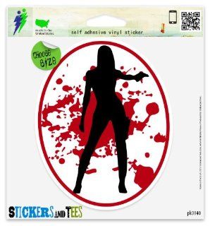 Hot Chick Bloody Gun Woman Vinyl Car Bumper Window Sticker 3" x 2" Automotive
