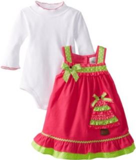 Rare Editions Baby Baby girls Infant Corduroy Jumper With White Top, Fuchsia/Lime/White, 18 Months Clothing