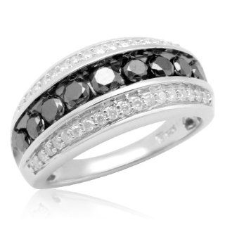 10k White Gold Black and White Diamond Anniversary Ring (1.00 cttw, I J Color,I2 I3 Clarity), Size 9 Jewelry