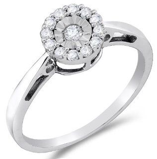 10K White Gold Diamond Halo Engagement Ring   Solitaire w/ Pave Channel Set Round Diamonds   (.15 cttw) Sonia Jewels Jewelry