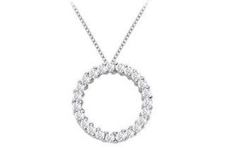 14K White Gold Half Carat Diamonds Circle of Life Eternity Pendant Jewelry