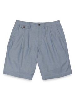 Paul Fredrick Men's Cotton Chambray Pleated Shorts Light Blue 44 at  Mens Clothing store