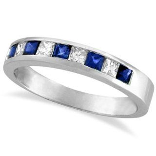 Princess Cut Diamond and Sapphire Wedding Ring Band in Palladium Allurez Jewelry