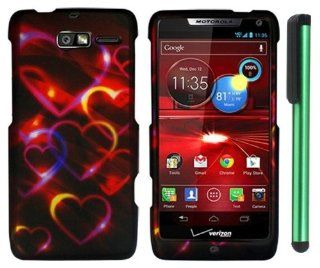 Neon Colorful Heart On Black Premium Design Protector Hard Cover Case for Motorola DROID RAZR M XT907 (Verizon) + Combination 1 of New Metal Stylus Touch Screen Pen (4" Height, Random Color  Black, Silver, Hot Pink, Green, Light Green, Red, Blue, Ligh