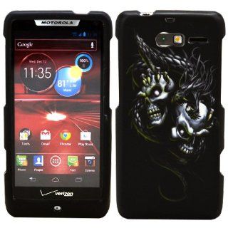 DragonCell Black Silver Dragon Twin Skull Graphic Image 2 Piece Snap On Phone Case Cover Protector with Rubber Coating for Motorola DROID RAZR M Mini XT907 XT 907 (Verizon)    Screen Protector Film Included Cell Phones & Accessories