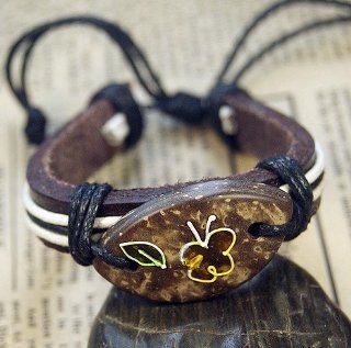 Tibetan Ethnic Brown Coconut Shell Leather Hemp Cord Bangle Bracelet   Jewelry Findings