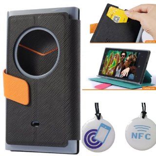 BASEUS Ultra Thin Stand Flip Side Wallet Cover Case For Nokia Lumia 909/1020 with Leevin NFC Tag (Black) Cell Phones & Accessories