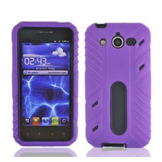 Huawei Mercury M886 M 886 / Glory Fusion Hybrid 2 in 1 Fishbone like Solid Purple Silicone Skin Gel on Black Hard Snap On Protective Cover Case Cell Phone Cell Phones & Accessories