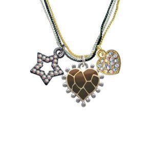 Two Tone Enamel Giraffe Print Heart RockStar Tri Color Necklace Pendant Necklaces Jewelry