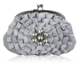 Ladies Silver Crystal Flower Clutch Evening Bag Purse KCMODE Shoes