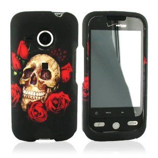 For HTC Droid Eris Rubberize Hard Case Skin Roses Skull Cell Phones & Accessories