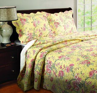 Greenland Home Yellow Butterfly King 3 Piece Quilt Set  