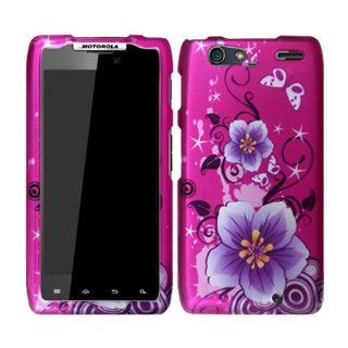 Purple Hot Pink Hibiscus Flower Hard Case Cover For Motorola Droid Razr Maxx 912M 913 916 Razor Max with Free Pouch Cell Phones & Accessories