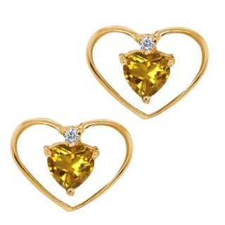 0.45 Ct Heart Shape Yellow Citrine and Diamond 14k Yellow Gold Earrings Dangle Earrings Jewelry