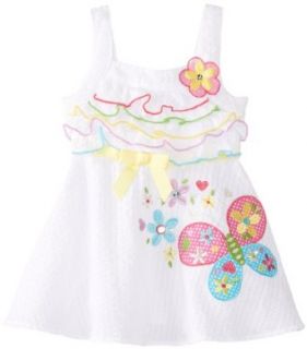 Youngland Baby Girls Infant Butterfly Sundress, White, 12 Months Clothing