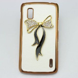 bling 3D white leather case flower bow diamond crystal hard back cover for LG google Nexus 4 E960 (black bow) Cell Phones & Accessories