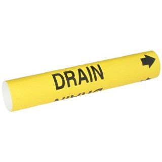Brady 4054 C Bradysnap On Pipe Marker, B 915, Black On Yellow Coiled Printed Plastic Sheet, Legend "Drain" Industrial Pipe Markers