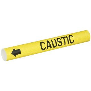 Brady 4020 B Bradysnap On Pipe Marker, B 915, Black On Yellow Coiled Printed Plastic Sheet, Legend "Caustic" Industrial Pipe Markers