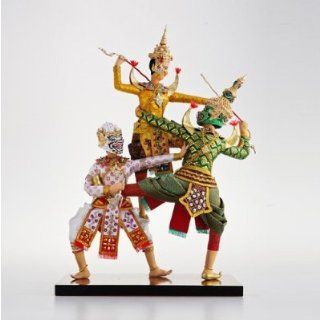 Gifts Thai Crafts Handmade Puppets "Ramayana Battle Between Thosaganth (Ravana) Phra Laksh (Lakshman) and Hanuman" Model Thailand Souvenir Product   Individual Nativity Figurines