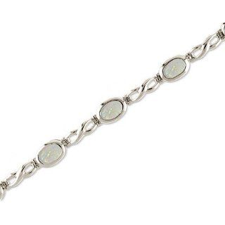 14K White Gold Oval Opal Bracelet Jewelry