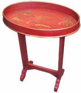Wooden side tray table   chinese red chinoiserie   End Tables