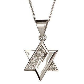 14K White Gold Diamond Star of David Pendant Necklace 16" (0.21cttw, SI Clarity, H Color) Jewelry