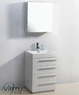 Virtu USA JS 50524 GW 24 Inch Bailey Single Sink Bathroom Vanity, Gloss White    