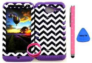 Premium Hybrid 2 in 1 Case Cover Kickstand Dark Blue Chevron Waves Snap On + Purple Silicone for Motorola XT 901 Motorola electrify M (Stylus Pen, Pry Tool & Wireless Fones' Wristband included) Cell Phones & Accessories