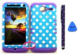 Premium Hybrid 2 in 1 Case Cover White Polka on Blue Snap On + Purple Silicone for Motorola XT 901 Motorola electrify M Cell Phones & Accessories
