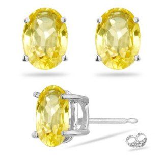 1.21 Cts 6x4mm Oval Yellow Sapphire Stud Earrings in Platinum Jewelry