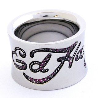 Ed Hardy Logo Men's Ring With Ruby in Stainless Steel Jewelry