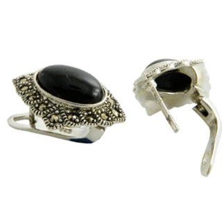 925 Silver Black Onyx Marcasite Sterling Jewelry Earring Jewelry
