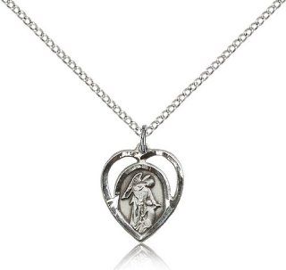 .925 Sterling Silver Guardian Angel Medal Pendant 5/8 x 1/2 Inches  4129  Comes with a .925 Sterling Silver Lite Curb Chain Neckace And a Black velvet Box Pendant Necklaces Jewelry
