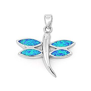 925 Sterling Silver Dragonfly Blue Opal Pendant Jewelry