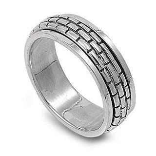 Brick Wall Pattern 8MM Spinner Ring Sterling Silver 925 Jewelry