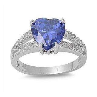 Accented Heart Center Tanzanite CZ Ring 9MM Sterling Silver 925 Jewelry