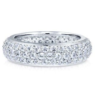 BERRICLE Sterling Silver 925 3 Row Cubic Zirconia CZ Eternity Fashion Right Hand Ring Size 8.5 BERRICLE Jewelry