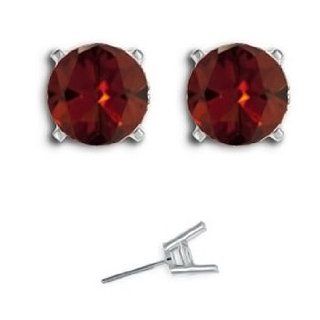 4.68Ct Garnet Solitaire Birthstone 8MM Round Stud Earrings .925 Sterling Silver Jewelry