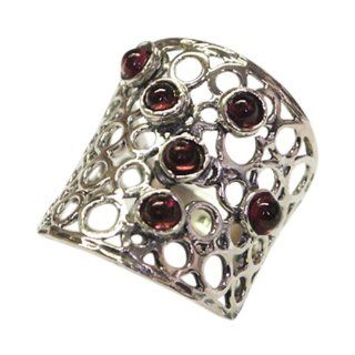 925 Sterling Silver Ring Handcrafted Filigree Fashion Red Garnet Designer   Nickel Free Jewelry