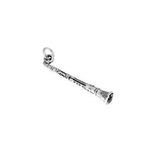 3D Clarinet Horn Charm Pendant / 925 Sterling Silver Jewelry