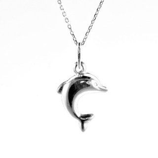 Dolphin Pendant Sterling Silver Necklace 925   20mm Jewelry