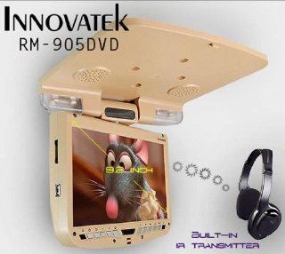 Innovatek Beige RM 905DVD 9.2" Monitor Flip Down Roof Mount DVD Player with built in IR and FM Transmiters, USB, SD, MMC Ports, Dome lights, Speakers. Comes with 2 Wireless Infrared Headphones.  Vehicle Overhead Video 