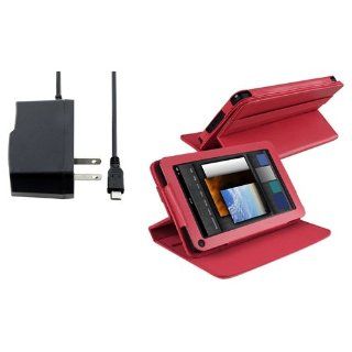 CommonByte Red 360 Swivel Leather Case Cover+AC Wall Main Charger For  Kindle Fire Computers & Accessories