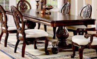 Double Pedestal Dining Table with Extension Leaf Cherry Finish   Solid Wood Extension Dining Table