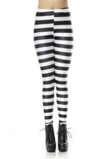 KPOPCITY Women's Horizontal Striped Leggings  M White/Black Leggings Pants