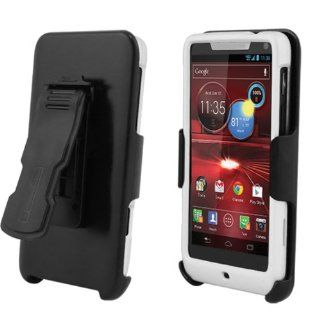 Motorola Droid RAZR Mini XT907 White Cover Case + Kickstand Belt Clip Holster + Naked Shield Screen Protector Cell Phones & Accessories